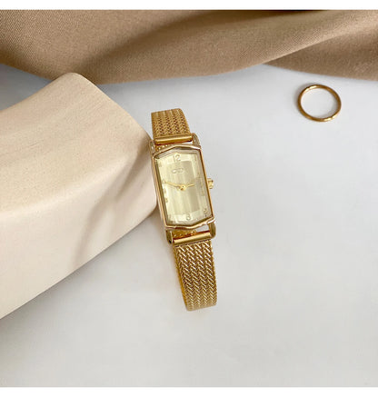 NEW GEDI Vintage Elegance Ladies Watches Premium Wheat-Patterned Steel Bracelet Small Gold-Tone Quartz Watch Women's Gift