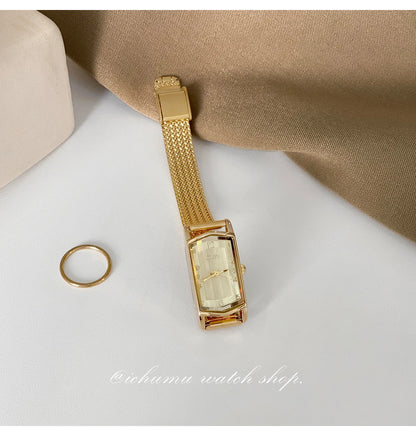 NEW GEDI Vintage Elegance Ladies Watches Premium Wheat-Patterned Steel Bracelet Small Gold-Tone Quartz Watch Women's Gift