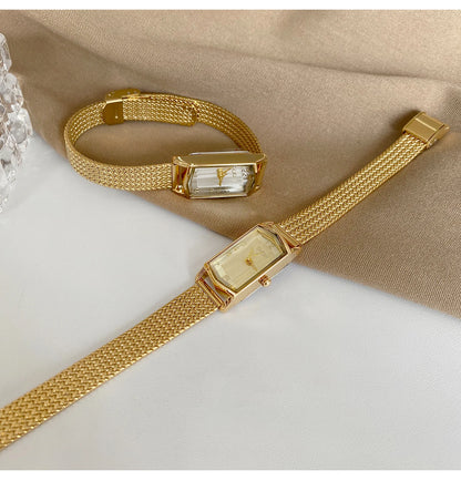 NEW GEDI Vintage Elegance Ladies Watches Premium Wheat-Patterned Steel Bracelet Small Gold-Tone Quartz Watch Women's Gift